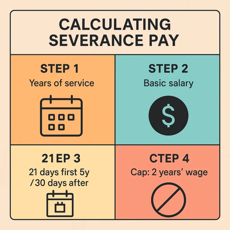 Four-step diagram of UAE gratuity calculation with the 21/30 rule and two-year cap.